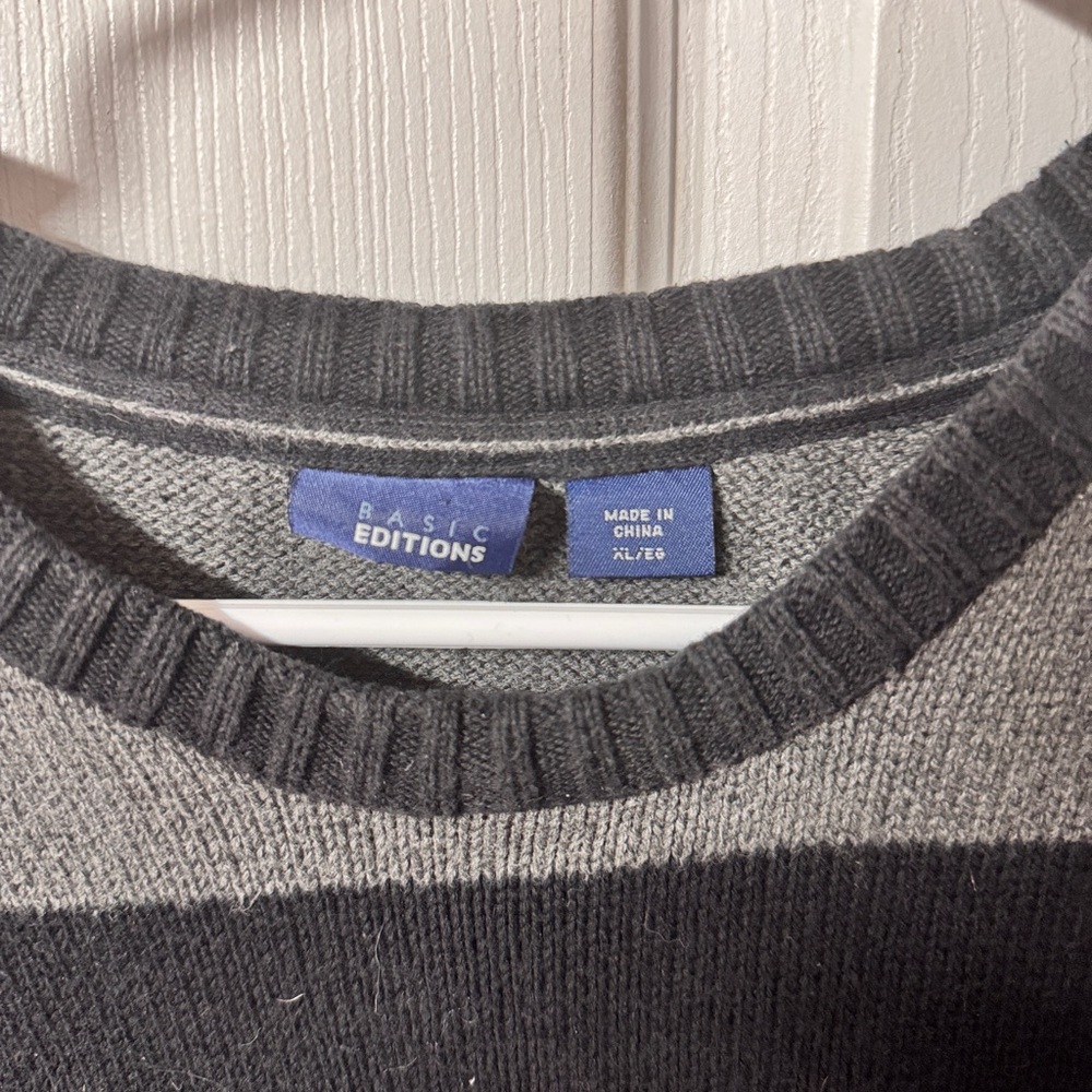 Basic Editions Black & Gray Striped Crewneck Sweater - Picture 3 of 3